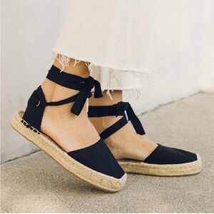 New Soludos Lauren Lace-Up Espadrilles in Black Size 7
